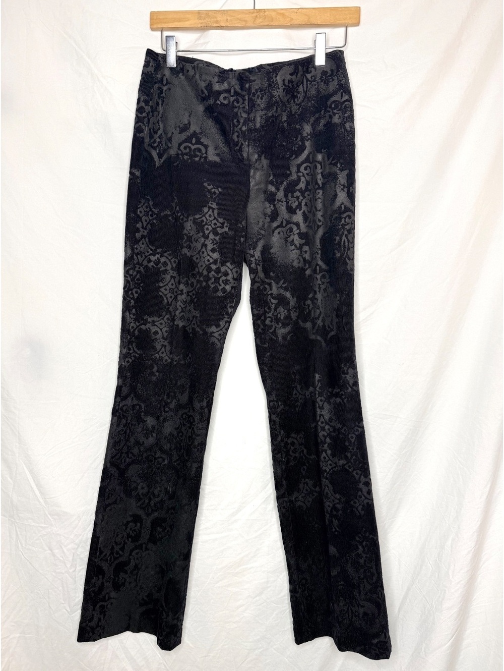 Cambio Dawn Damask Corduroy Straight Leg Pants US 6 Black Stretch Luxury